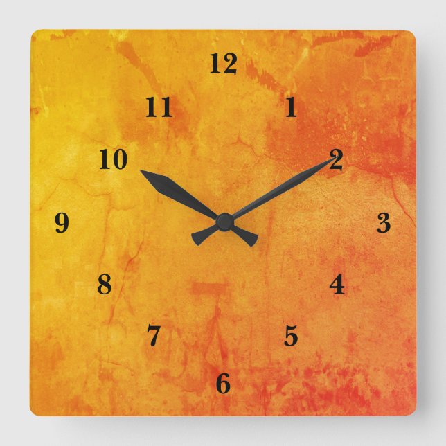 Orange marble square wall clock (Front)