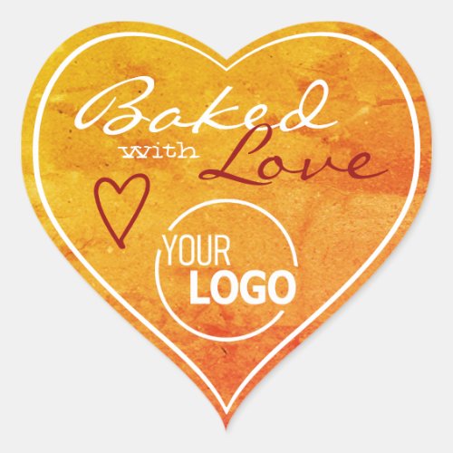 Orange Marbled Made with Love Heart Logo Template Heart Sticker