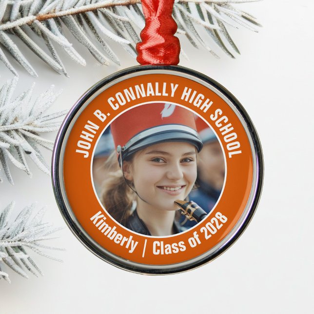 Orange Marching Band Photo High School Christmas Metal Ornament (Creator Uploaded)