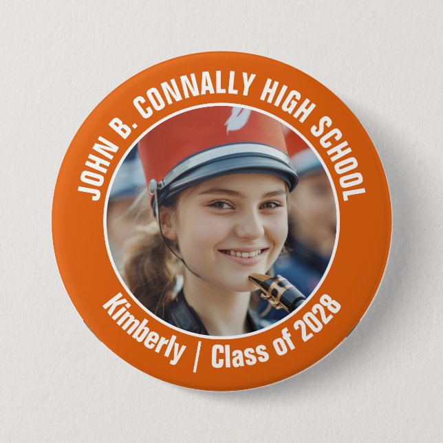Orange Marching Band Photo High School Spirit Button (Front)