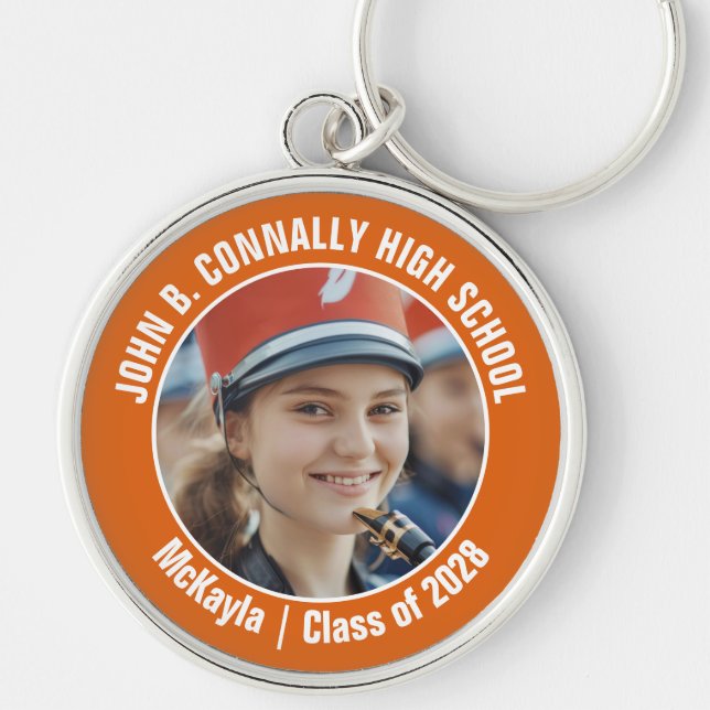 Orange Marching Band Photo High School Spirit Keychain (Front)