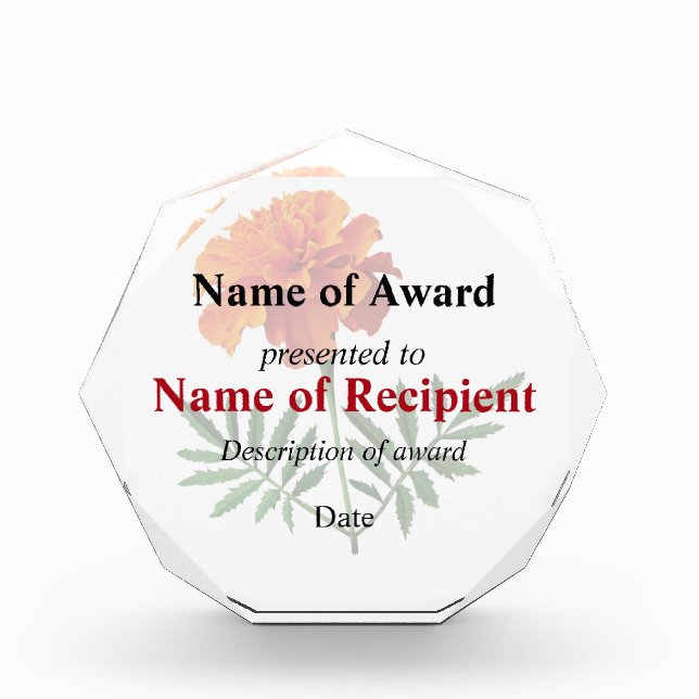 Orange Marigold Acrylic Award (Front)
