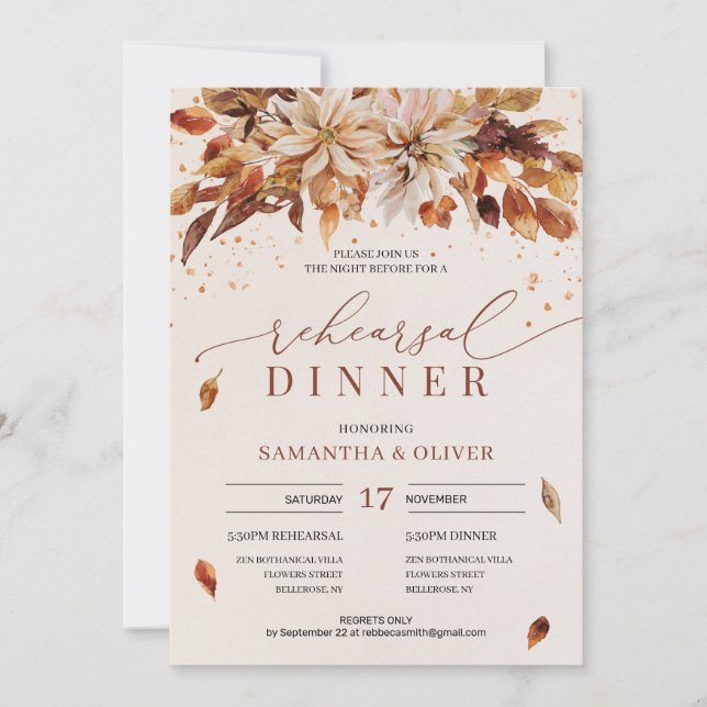 Orange Marigold Autumn Flowers Boho Rehearsal Invitation (Front)