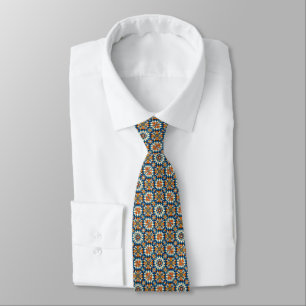 Orange, Marigold, Blues & Cream Stained Glass Pat Neck Tie