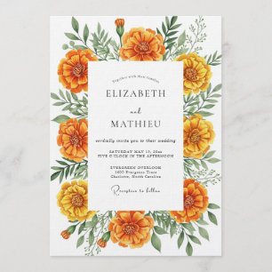 Orange Marigold Botanical Flourish Wedding Invitation
