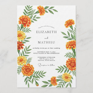 Orange Marigold Botanical Wedding Invitation