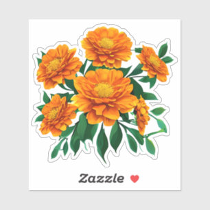 Orange Marigold Bouquet with Green Leaves Sticker
