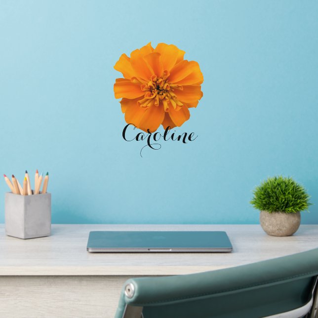 Orange Marigold Custom Name Wall Decal (Home Office 2)