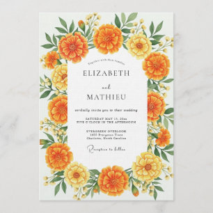 Orange Marigold Floral Whimsy Wedding Invitation