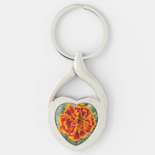Orange Marigold Flower Keychain (Front)