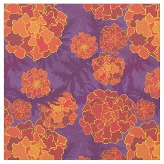 Orange Marigold Flower Pattern Fabric