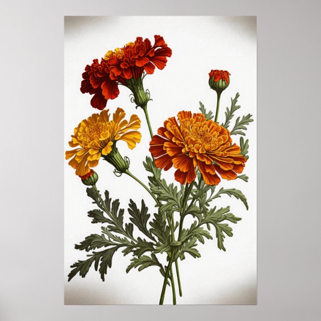 Orange Marigold Flowers Art Print Poster (Front)