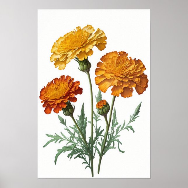 Orange Marigold Flowers Art Print Poster (Front)