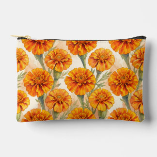 Orange marigold flowers pattern accessory pouch