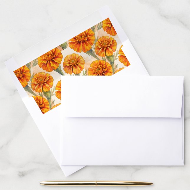 Orange marigold flowers pattern envelope liner (Desk)