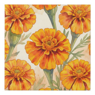 Orange marigold flowers pattern faux canvas print