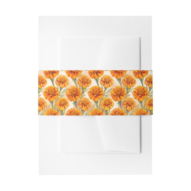 Orange marigold flowers pattern invitation belly band (Front Example)