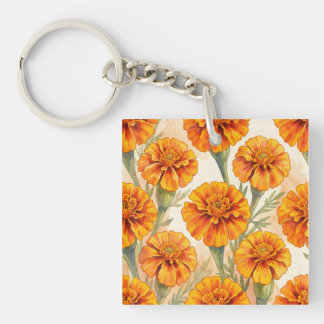 Orange marigold flowers pattern keychain