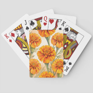 Orange marigold flowers pattern poker cards
