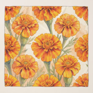 Orange marigold flowers pattern scarf