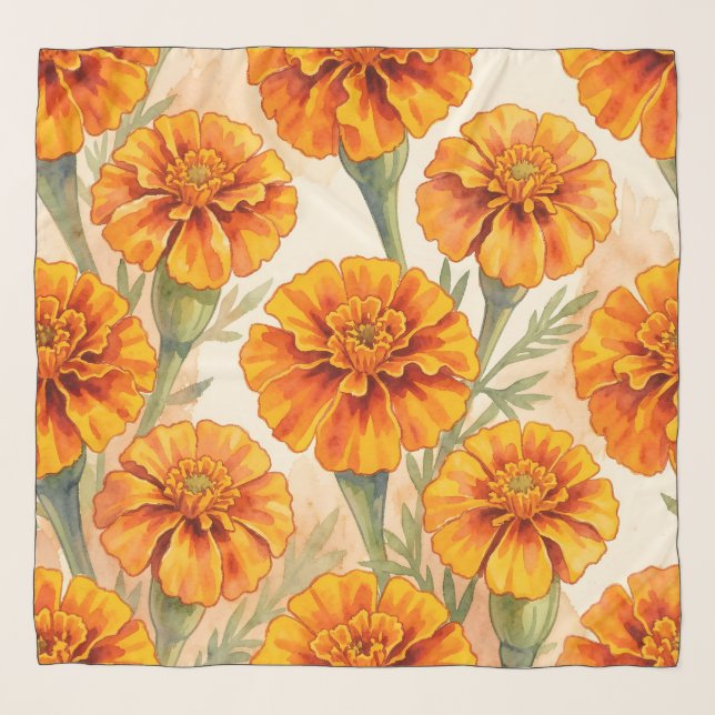 Orange marigold flowers pattern scarf (Front)
