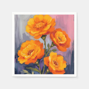 Orange Marigold Flowers Watercolor Floral Painting Napkins