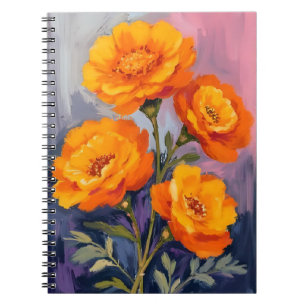 Orange Marigold Flowers Watercolor Floral Painting Notebook