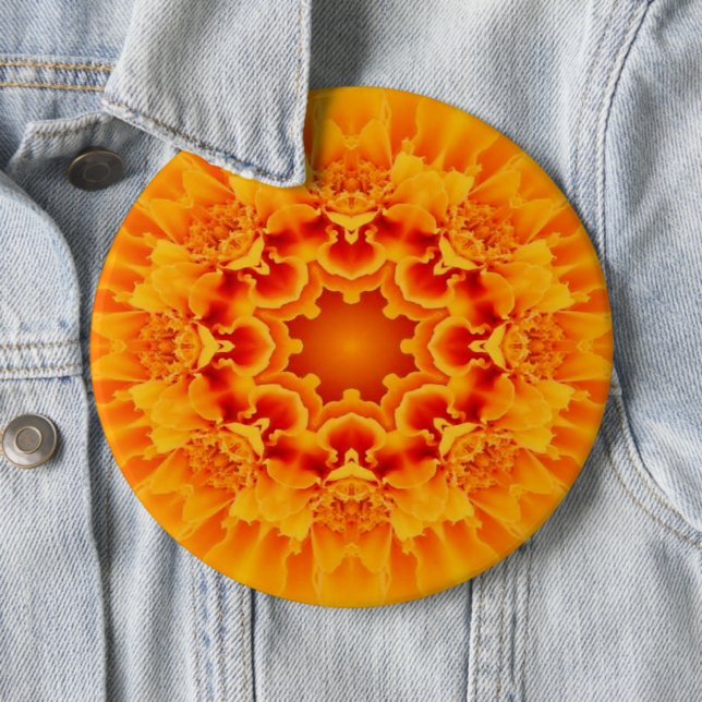 Orange Marigold Mandala Button (In Situ)
