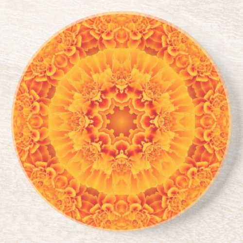 Orange Marigold Mandala Drink Coaster