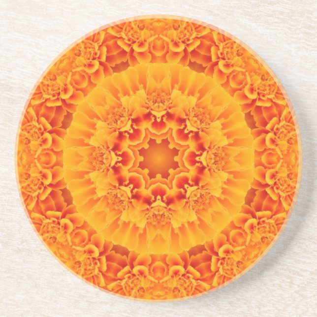 Orange Marigold Mandala Drink Coaster (Front)