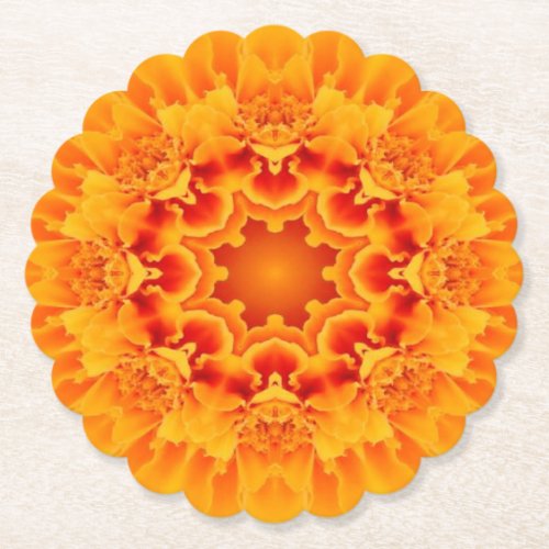 Orange Marigold Mandala Paper Coaster