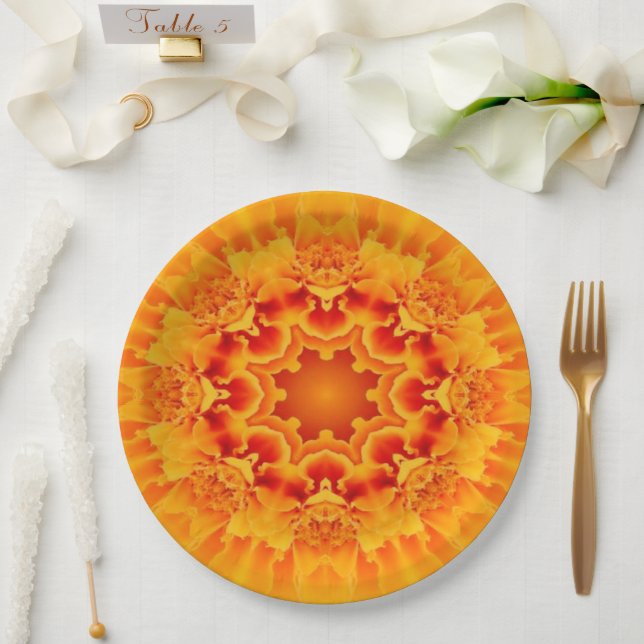 Orange Marigold Mandala Paper Plates (Wedding)