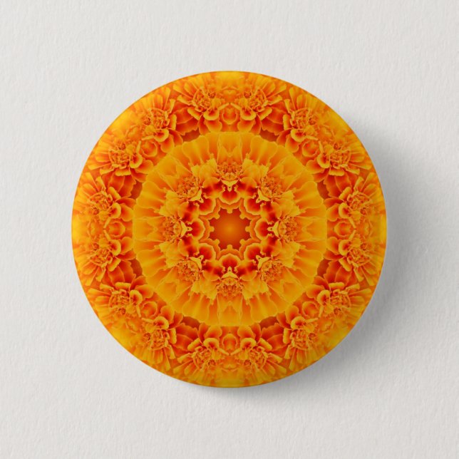 Orange Marigold Mandala Pinback Button (Front)