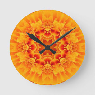 Orange Marigold Mandala  Round Clock