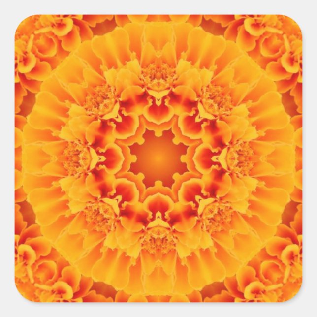 Orange Marigold Mandala Square Sticker (Front)