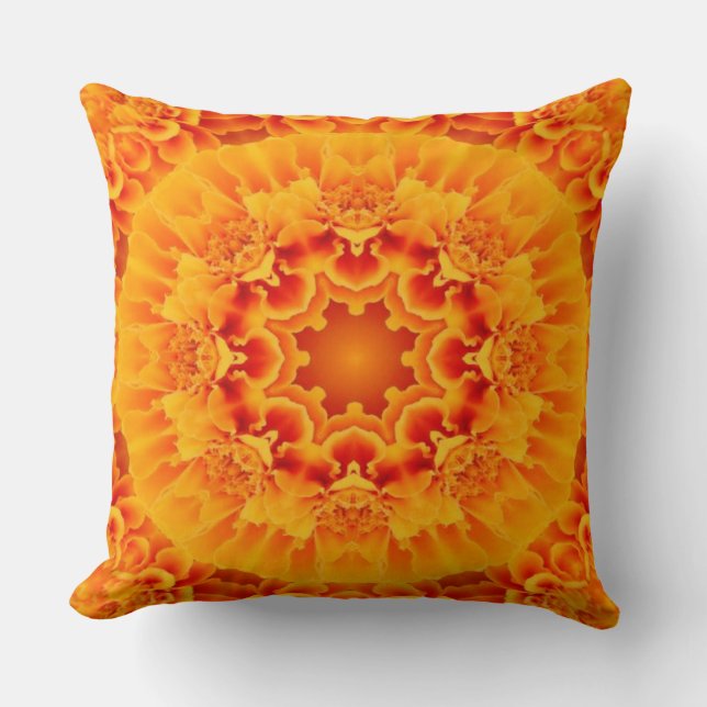 Orange Marigold Mandala Throw Pillow (Front)
