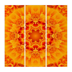 Orange Marigold Mandala  Triptych