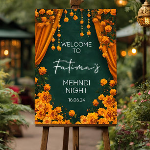 Orange Marigold Mehndi Welcome Sign: Custom Indian Foam Board