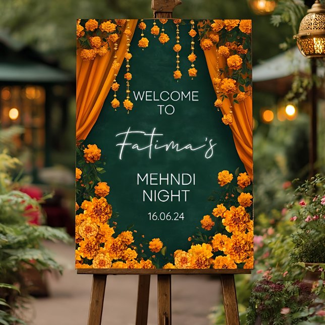Orange Marigold Mehndi Welcome Sign: Custom Indian Foam Board (Creator Uploaded)
