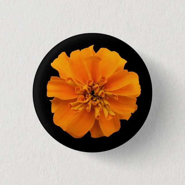 Orange Marigold on Black Button (Front)