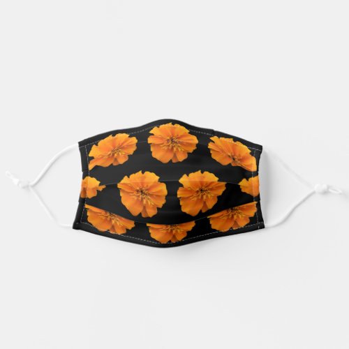Orange Marigold Pattern on Black Adult Cloth Face Mask
