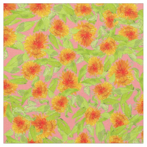 Orange Marigold Pattern on Pink Floral Fabric