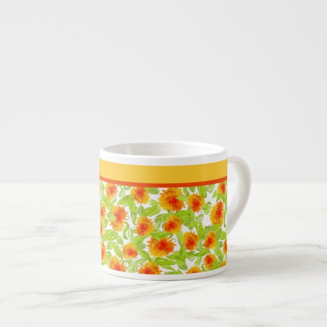 Orange Marigolds and Check Gingham Espresso Mug (Front Right)
