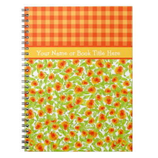 Orange Marigolds and Check Gingham Spiral Notebook