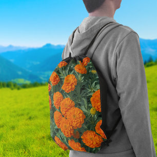 Orange Marigolds Drawstring Bag