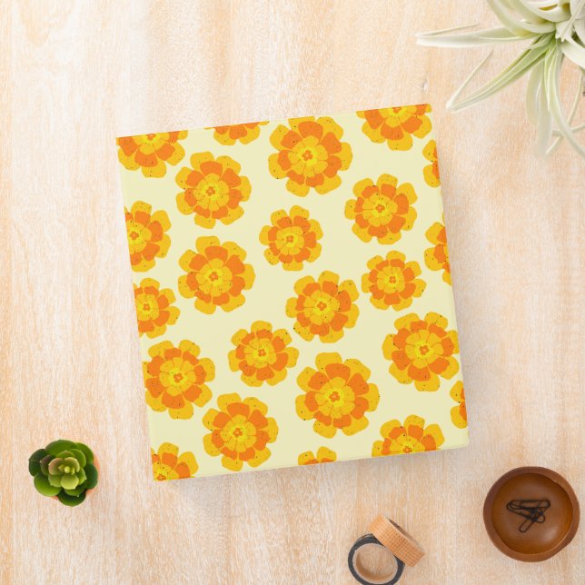 Orange Marigolds Hand-Illustrated Floral Botanical 3 Ring Binder (In Situ)