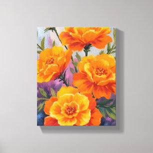 Orange Marigolds   October Flower Watercolor Canvas Print