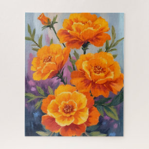 Orange Marigolds   October Flower Watercolor Jigsaw Puzzle