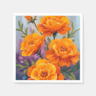 Orange Marigolds October Flower Watercolor Napkins