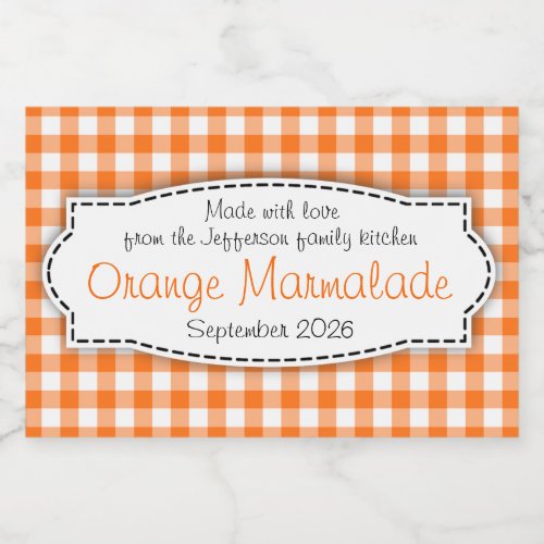 Orange marmalade gingham checked food label